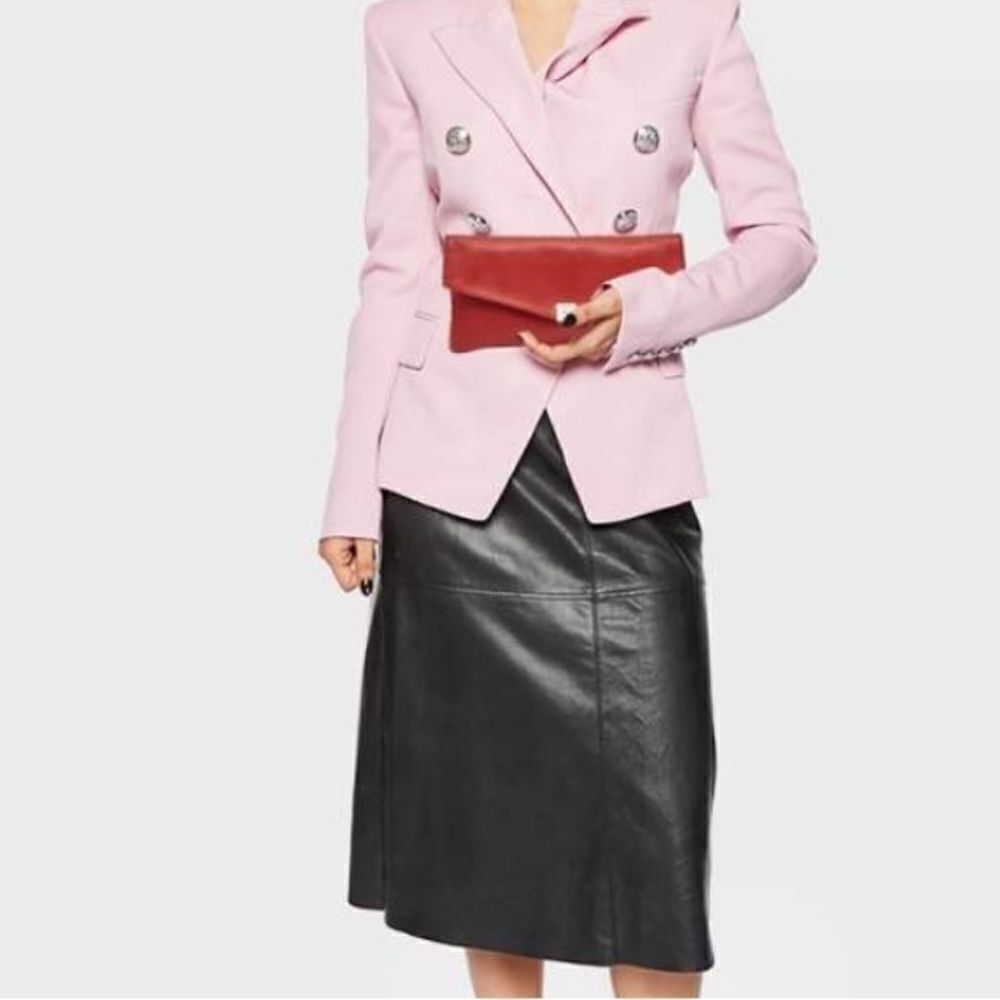 CH Carolina Herrera Red Leather Envelope Clutch